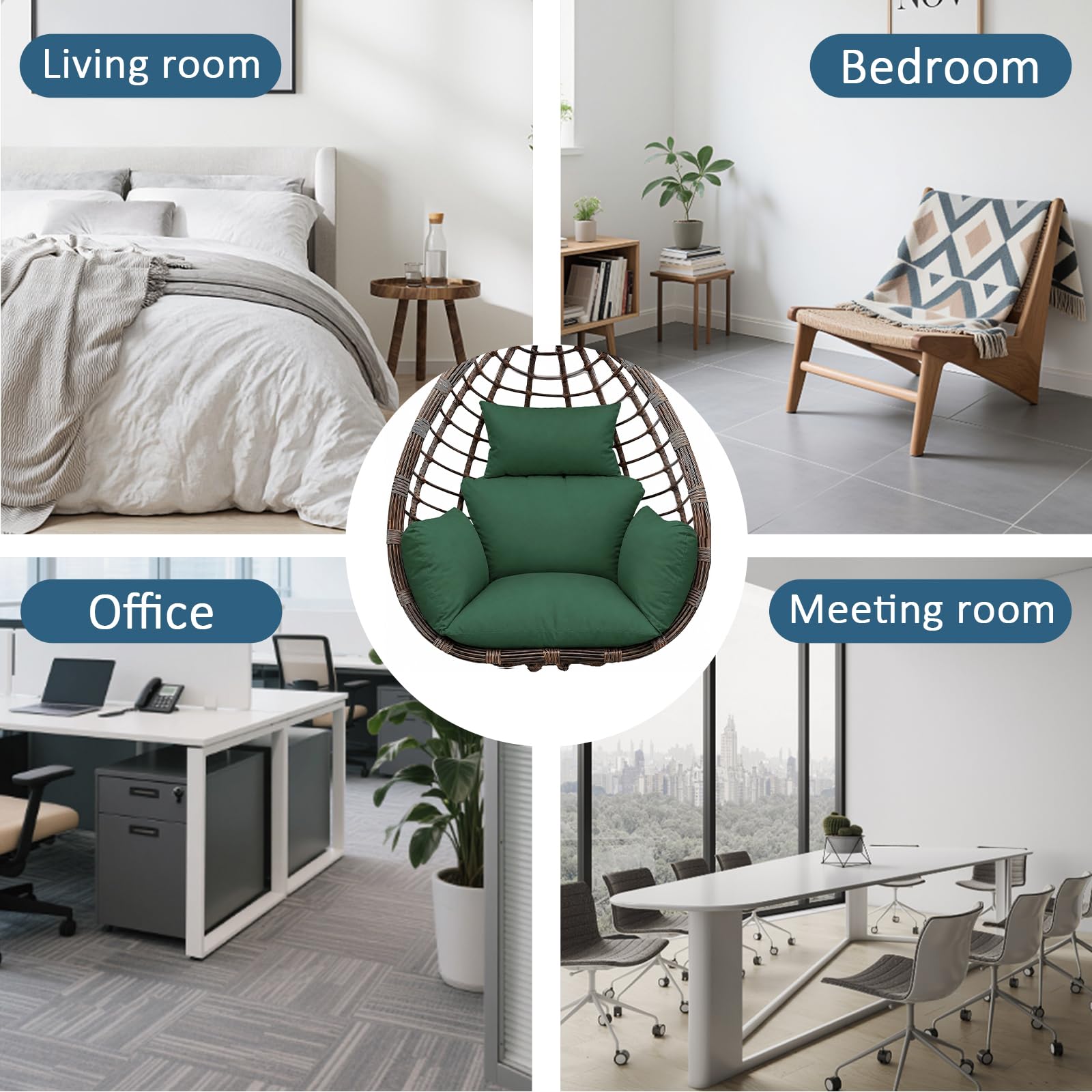 Coussin pour fauteuil suspendu, coussins et coussins pour balancelle suspendue en rotin synthétique/rotin, panier suspendu, panier à balançoire, disponible (vert foncé)