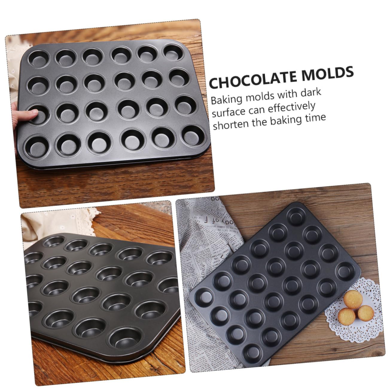 LABRIMP Moldes Antiadherentes para Muffins y Pudín 24 Cavidades Mini, Acero Carbono Revestido, Distribución Uniforme del Calor, Aptos para Repostería Casera, Set 2 Piezas