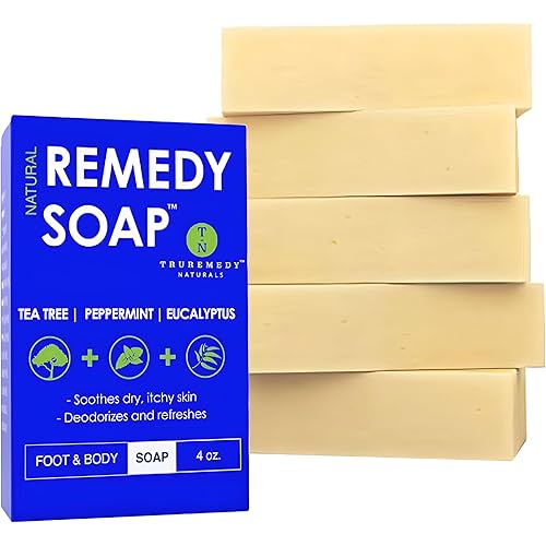 Truremedy Naturals Remedy Soap for Men and Women - Tea Tree Oil Bar Soap with Peppermint and Eucalyptus - Foot and Body Soap for All Skin Types - Pack of 5