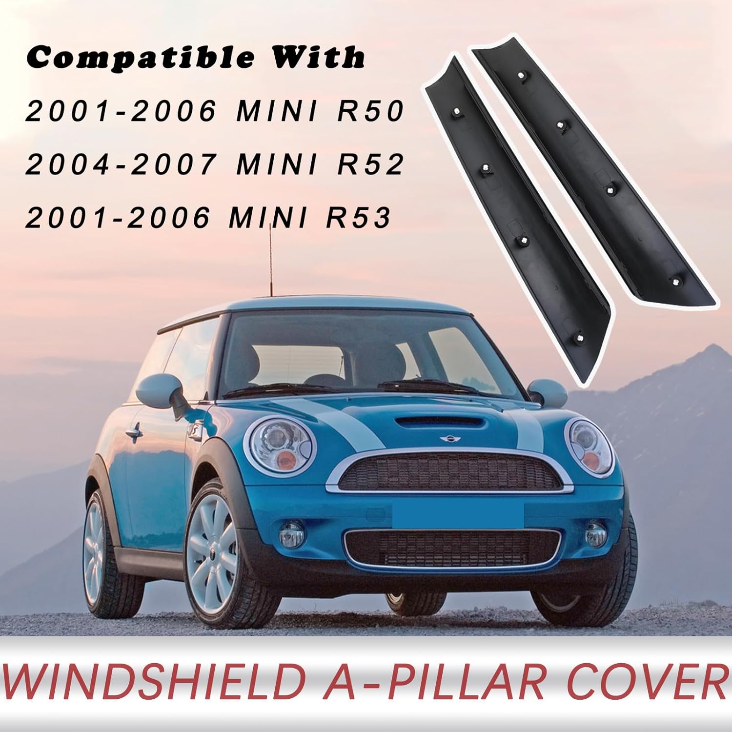 Windshield A Pillar Trim Molding (1 Pair) | Compatible with Mini Cooper R50 R52 R53 Accessories Left Driver and Right Passenger Side | Replaces 51137128157 Exterior Window A-Pillar Post Trim Panel