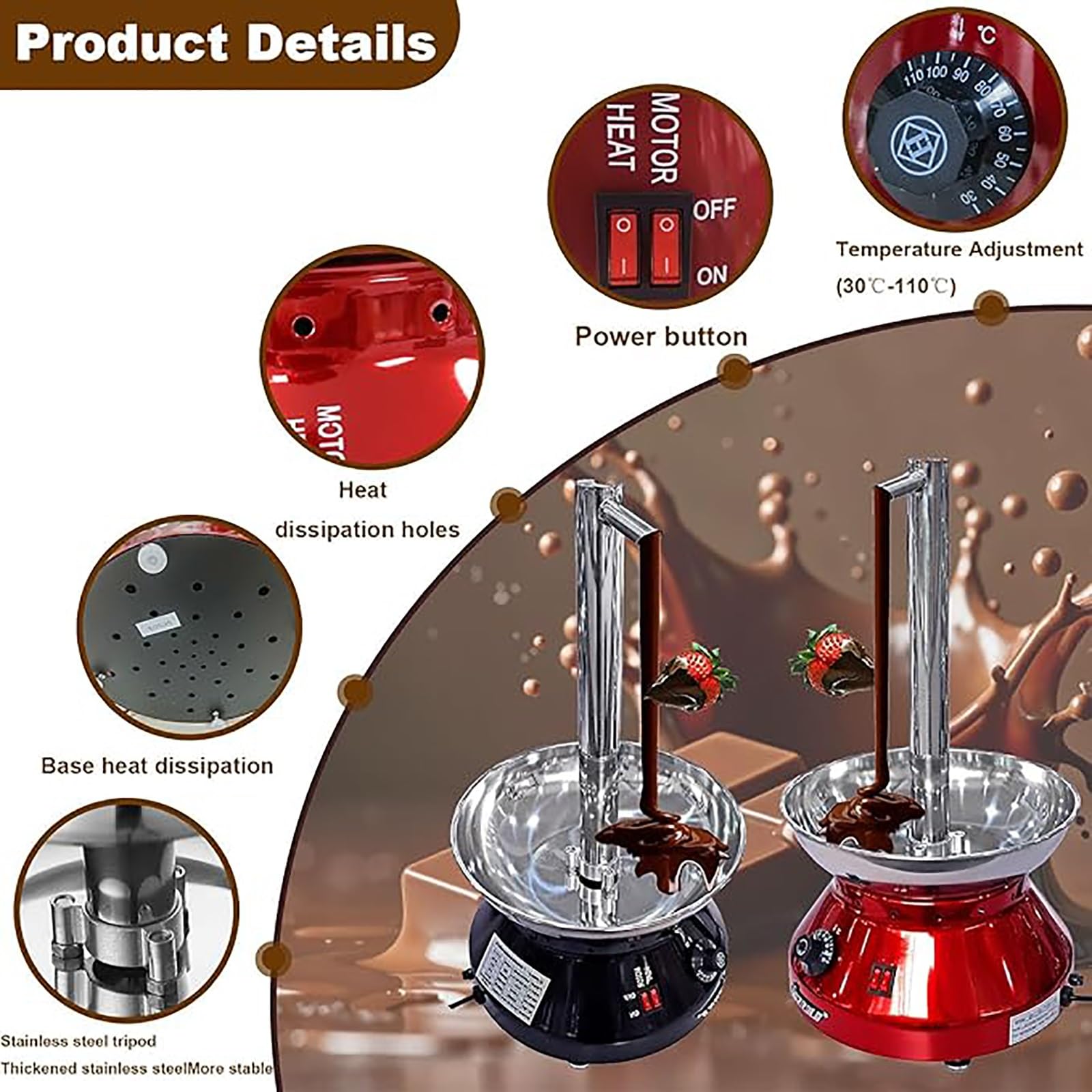 Fondue à chocolat électrique en acier inoxydable avec fonction de fusion pour fête, mariage, anniversaire
