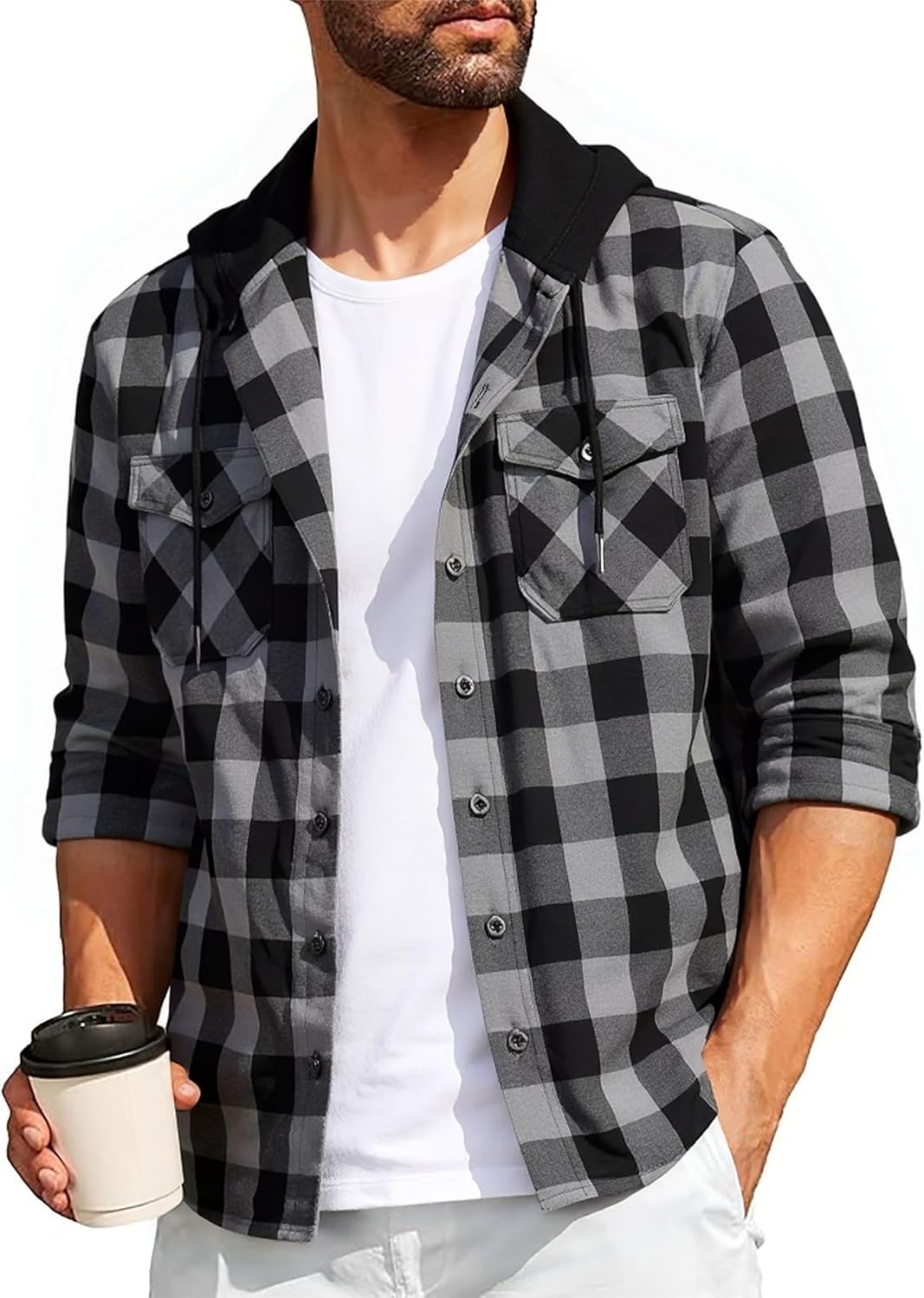 SwissWell Camicia Uomo Flanella Felpe Uomo Camicia a Quadri Manica Lunga Casual Camicia con Cappuccio M-3XL