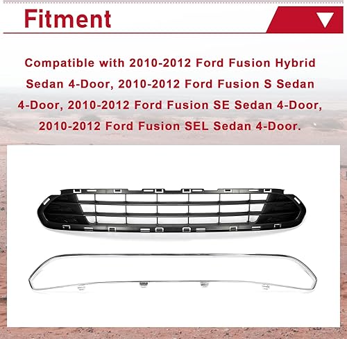Miniatura 2 de HECASA Rejilla y moldura cromada compatible con Ford Fusion Hybrid 2010-2012/S/SE/SEL Sedan de 4 puertas sin modelo deportivo de repuesto para