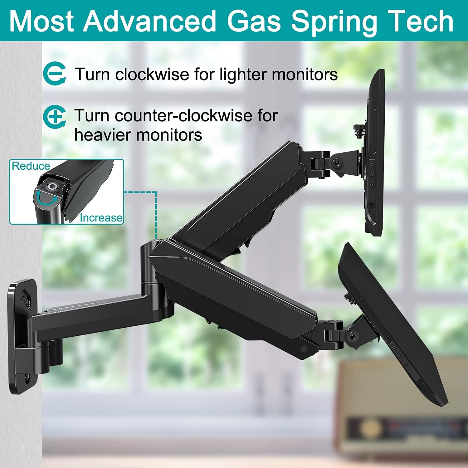 MOUNT PRO Monitor Wall Mount Bracket - Height Adjustable Full Motion Articulating Gas Spring Monitor Arm Stand- Fits 13 to 32 Inch LCD Computer Screens, Holds up to 17.6lbs, VESA 75x75, 100x100