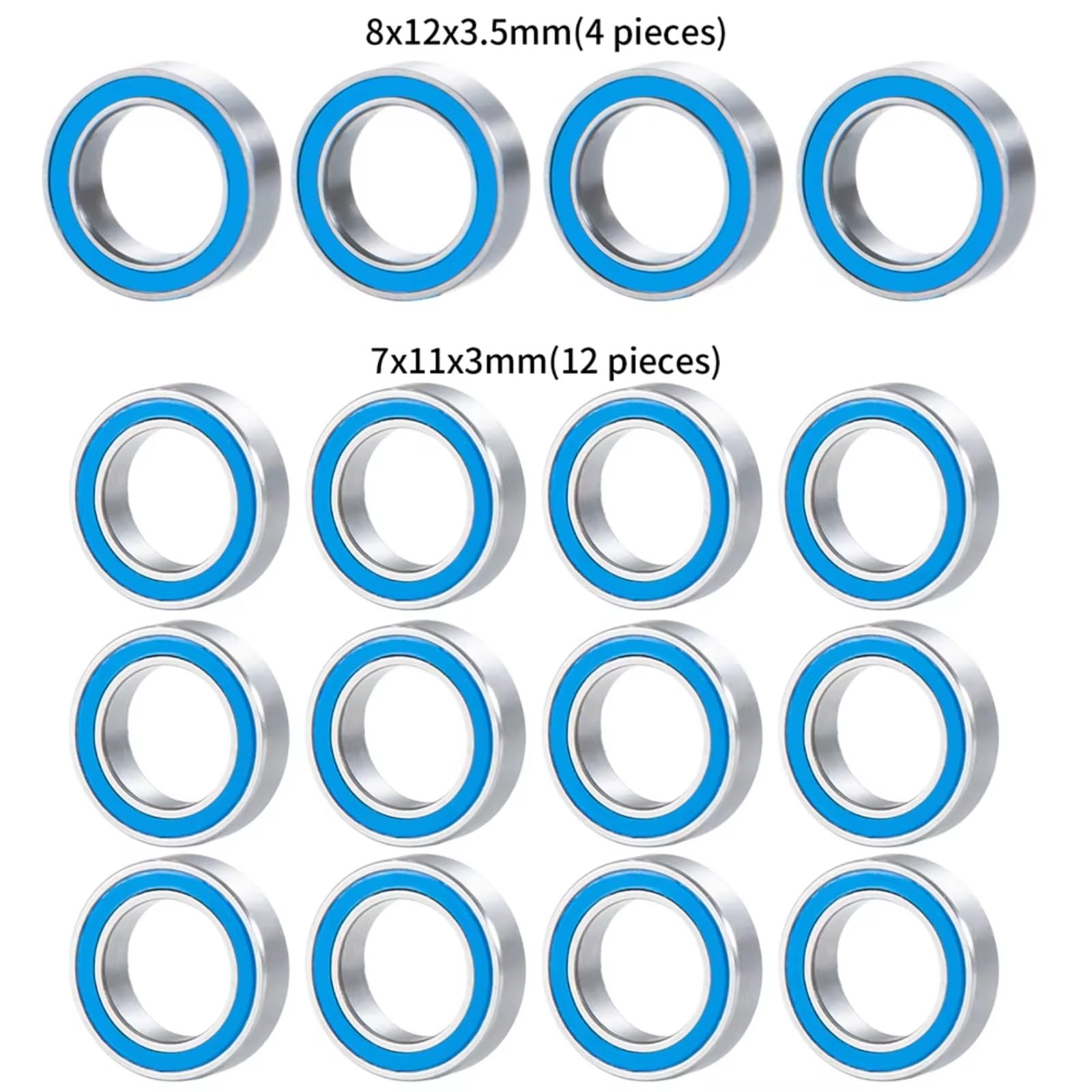 Für Mini Für LMT 1/18 7x11x3mm 8x12x3,5mm Kugellager 16 Stück Stahl Blau Abgedichtete Kit RC Car Upgrade Teile Modell Zubehör RC Lagern