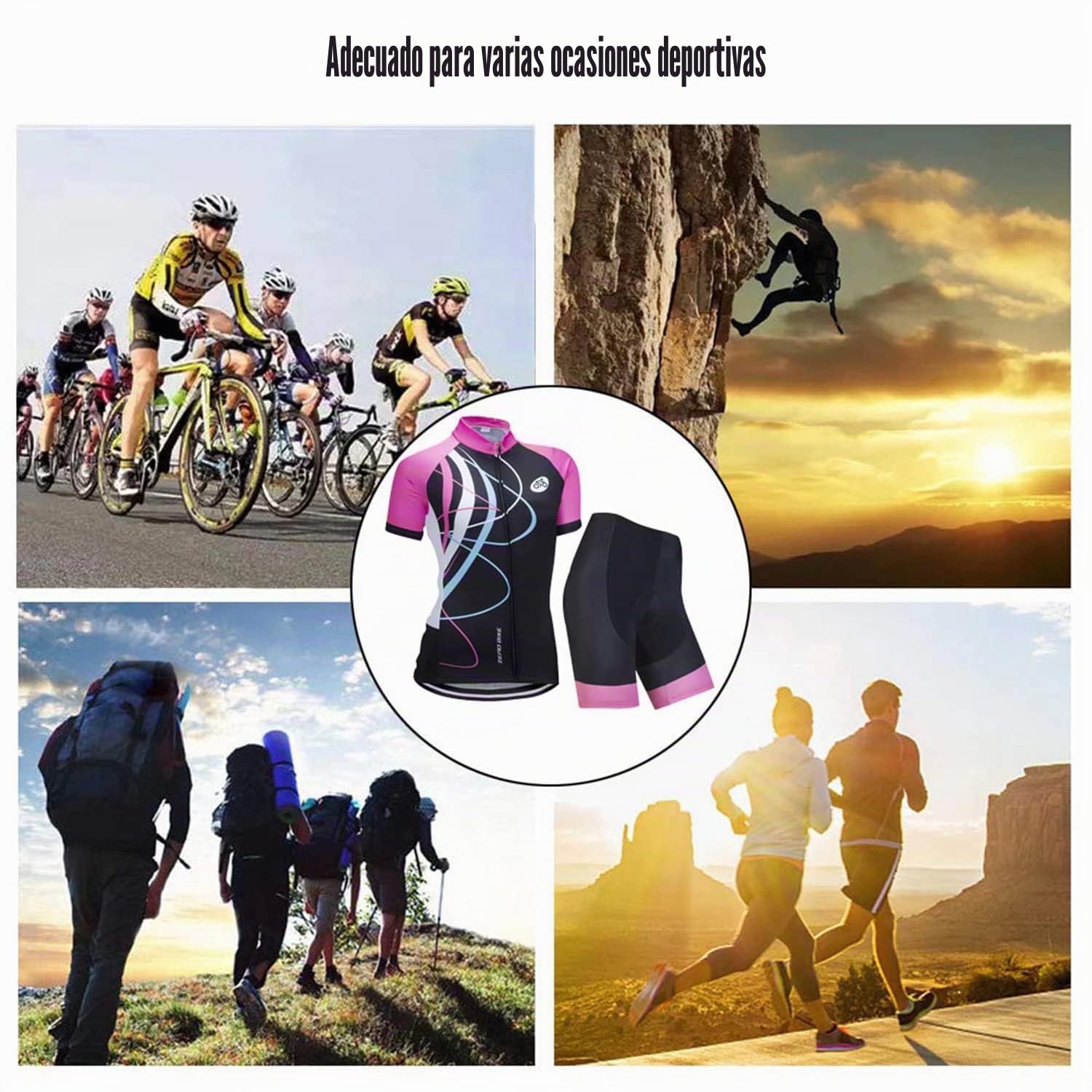 Kit de Manga Corta Jersey de Ciclo Bici del Camino para Mujer, Conjunto Ropa Al Aire Libre Transpiración para La Bicicleta