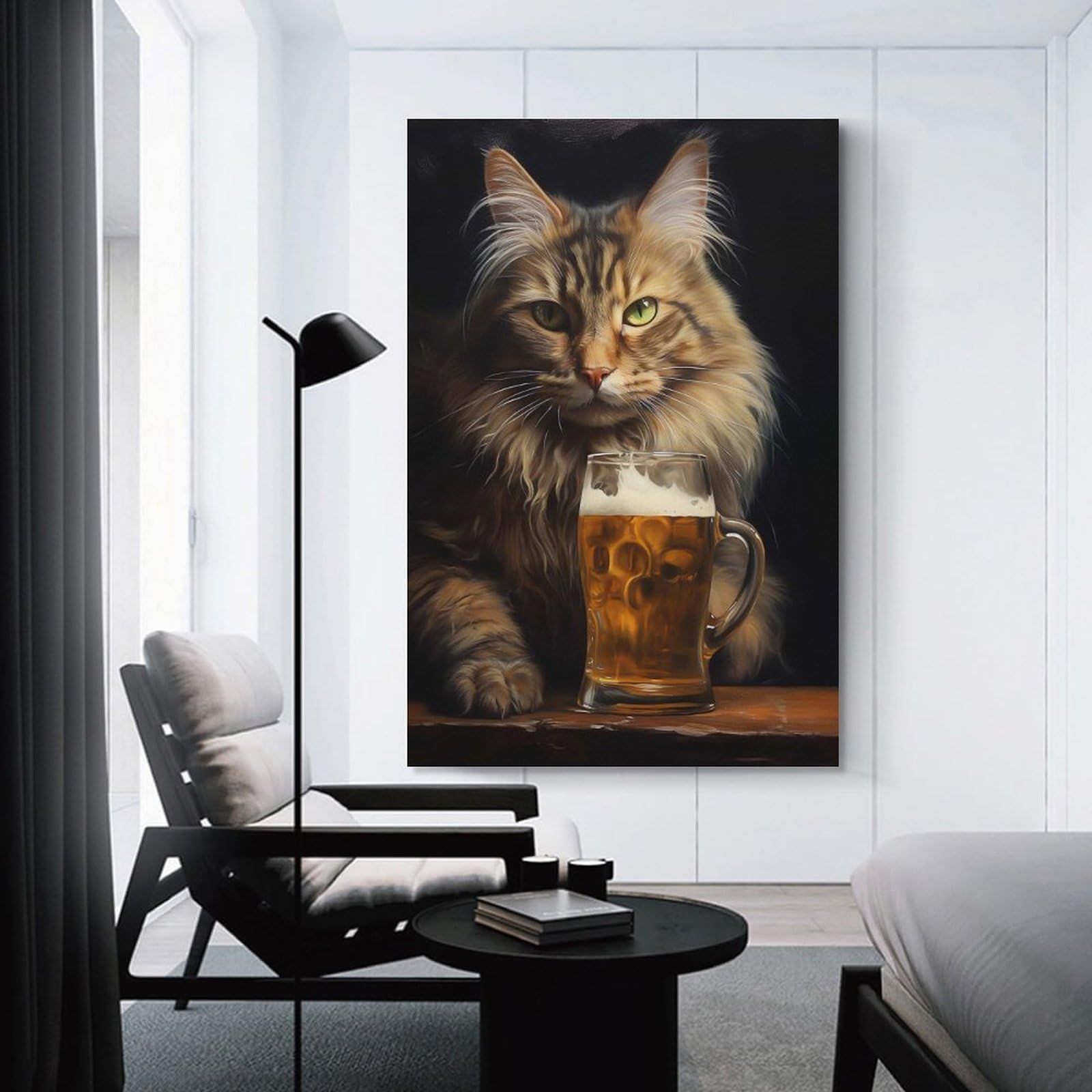 Junmoney Cat Beer(2) Hanging Wall Art, 20x30inch(50x75cm), for Bedroom, Guest Room Or Reading Nook, Home Artwork with A Soft Interior Feel