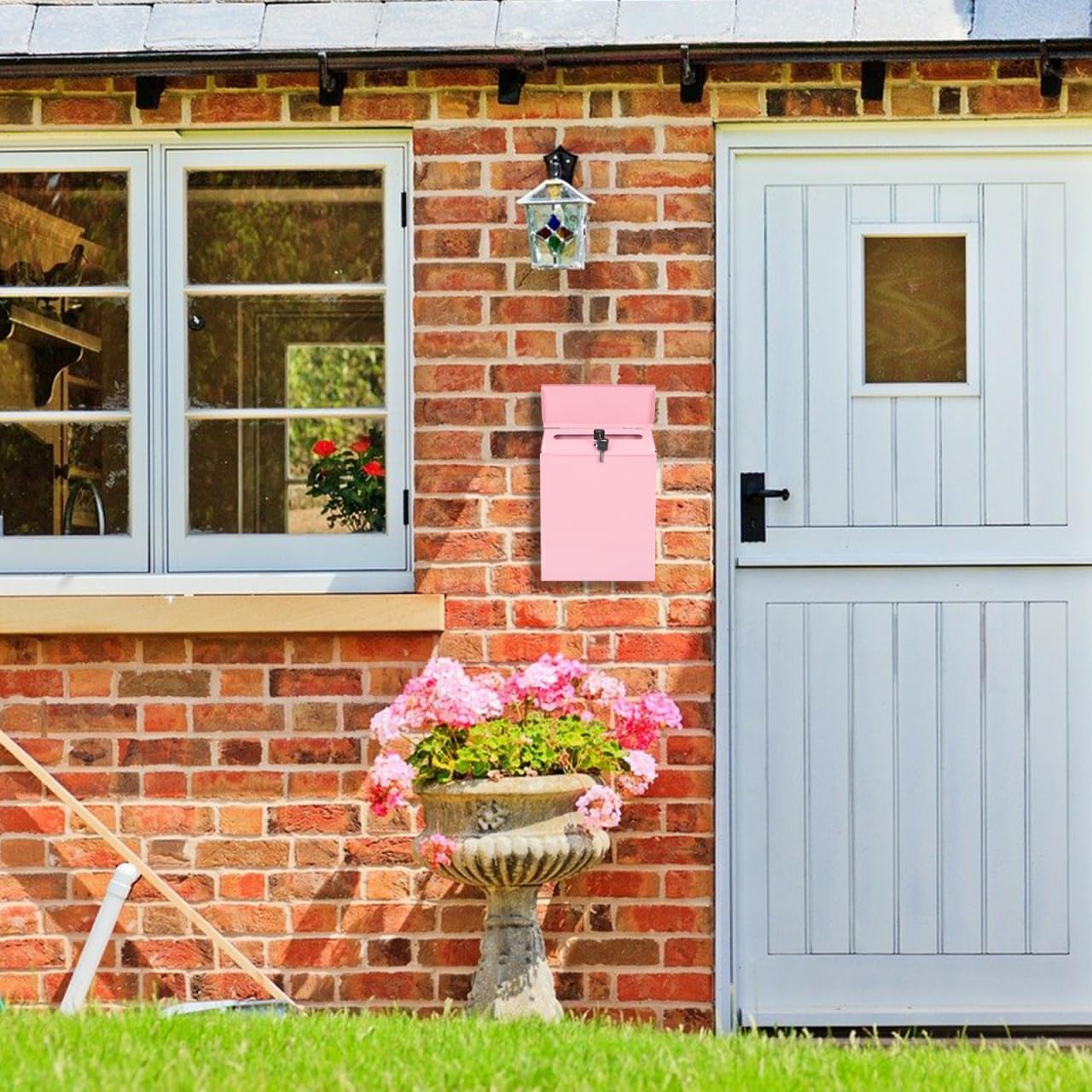 Baluue Mailbox with Lock, Wall Mounted Mail Box for Outside Security Mail Drop Box Large Capacity for Home Office School, Pink