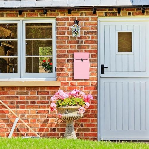 Miniatura 3 de Baluue Buzón de pared con cerradura, caja antirrobo para uso en exteriores, buzón de plástico de gran capacidad en color rosa para el hogar y la