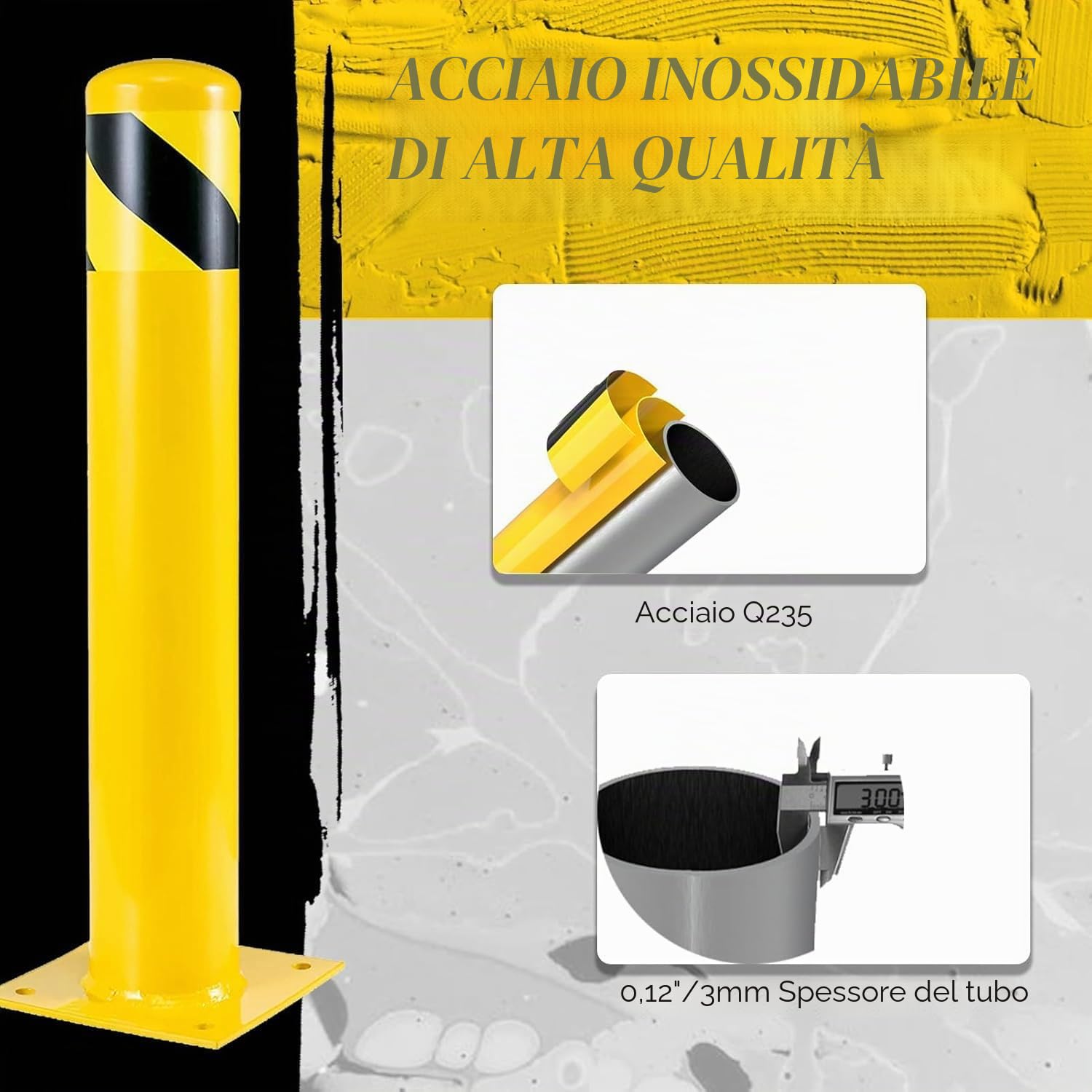 Pilona Parcheggio Gialla Barriera Anti Intrusione, Paletto del Dissuasore per Pianificazione Stradale (2, alt. 91 cm)