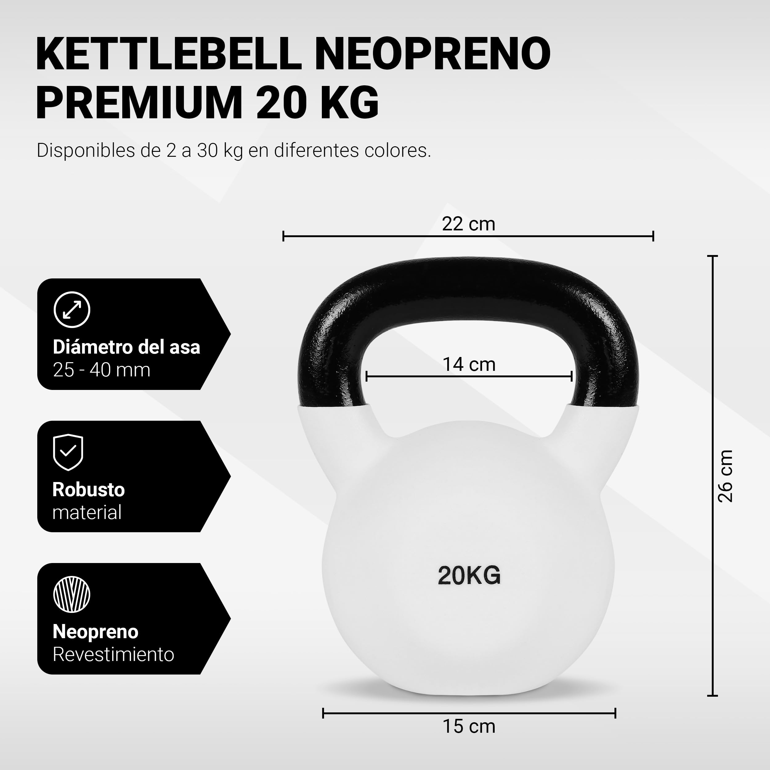 Kettlebell Profesional Neopreno 2-30 kg con póster de ejercicios, Pesas