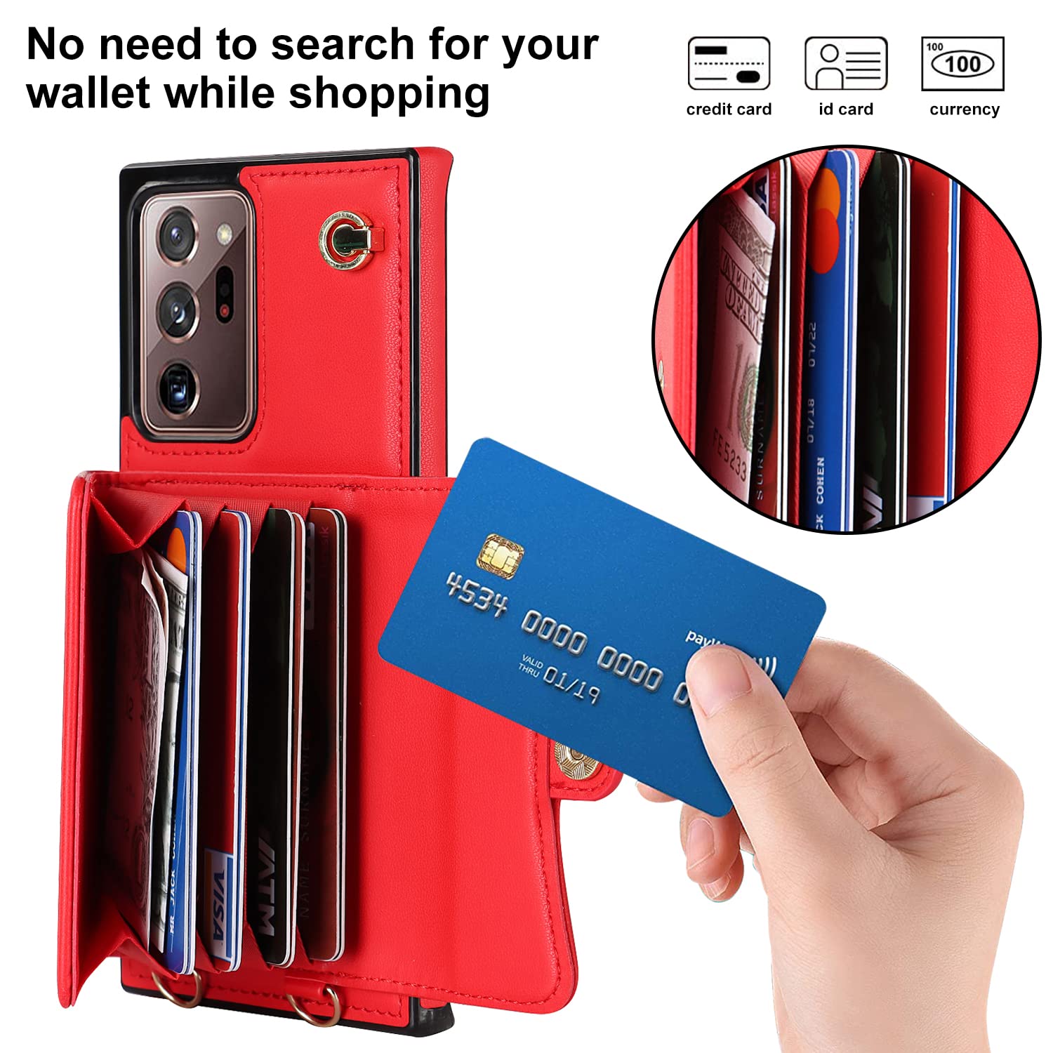 Asuwish Phone Case for Samsung Galaxy Note 20 Ultra 5G Wallet Cover with RFID Blocking Credit Card Holder Wrist Crossbody Strap Cell Note20 Plus Notes 20Ultra Note20+ U + 20+ Twenty Not S20 Women Red
