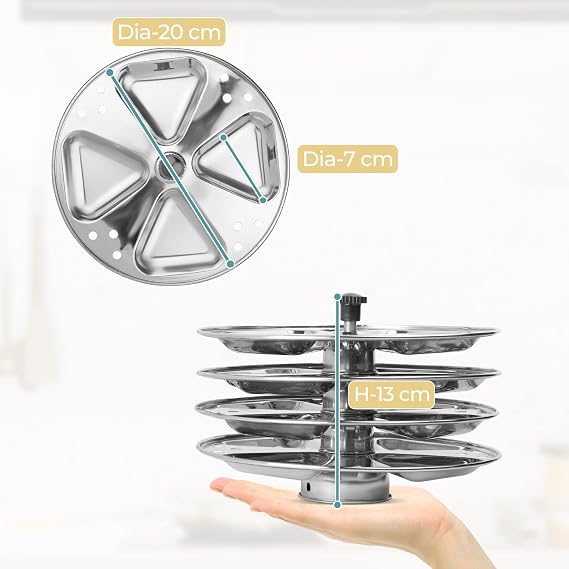 KSJONE Stainless Steel Idli Stand | 4-Plates Idli | Idli Preparation | Supreme Quality Food Grade Idli Stand | Makes 16 Idlis (Traingle Shape)