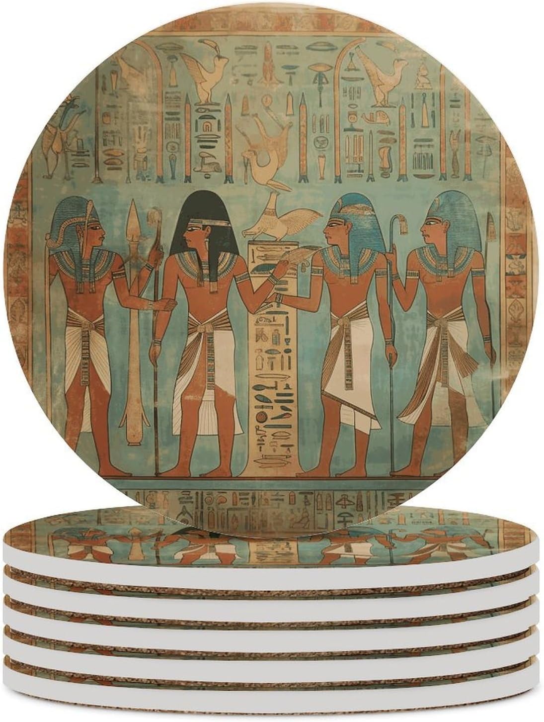 Women in Ancient Egypt Coaster with Cork Base Drink Coasters for Coffee Table Decor Modern Cup Coasters with Non-Slip & Heat-Resistant Cute Ceramic Table Coaster for Home Dining