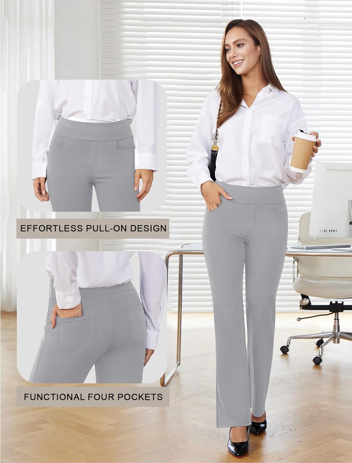 Womens Dress Pants Stretchy Work Pants Business Casual Slacks with 4 Pockets Pull On Office Trousers - Image 4