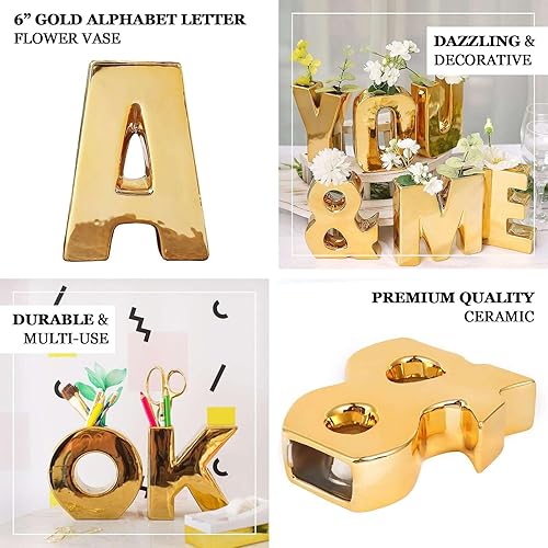 Miniatura 4 de Efavormart - Florero de cerámica chapado en oro brillante de 6 pulgadas, con letra N y escultura, macetero