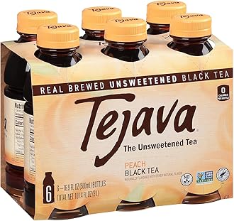 - Tejava Peach Black Tea, 6 Pack 16.9 oz PET, Unsweetened, Ready-to-Drink Premium Iced Tea