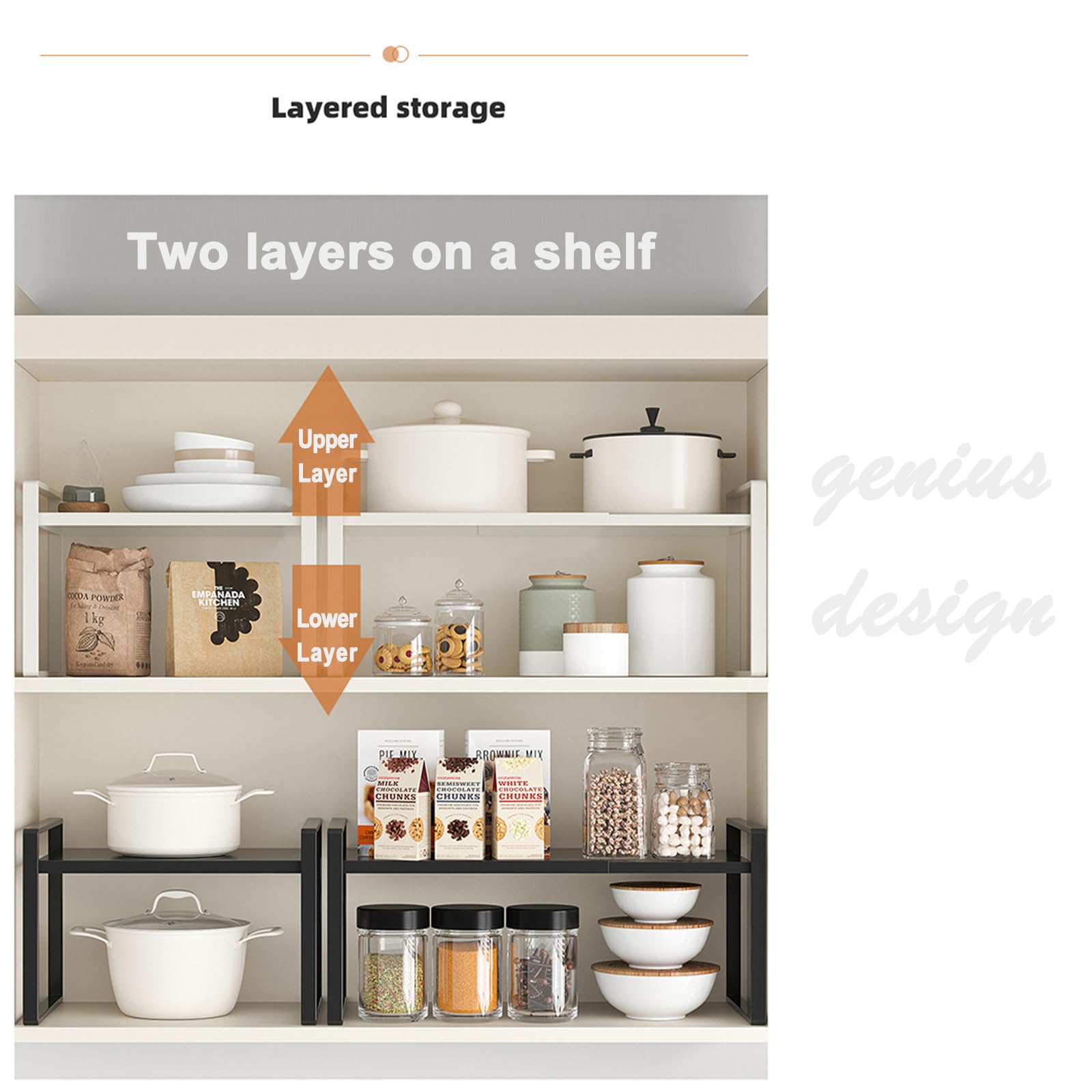 Confezione da 3 mensole espandibili per armadietti, mensole da cucina, impilabili, per dispensa, organizer da cucina e portaoggetti in metallo, organizer per piano di lavoro, armadietto, mensole