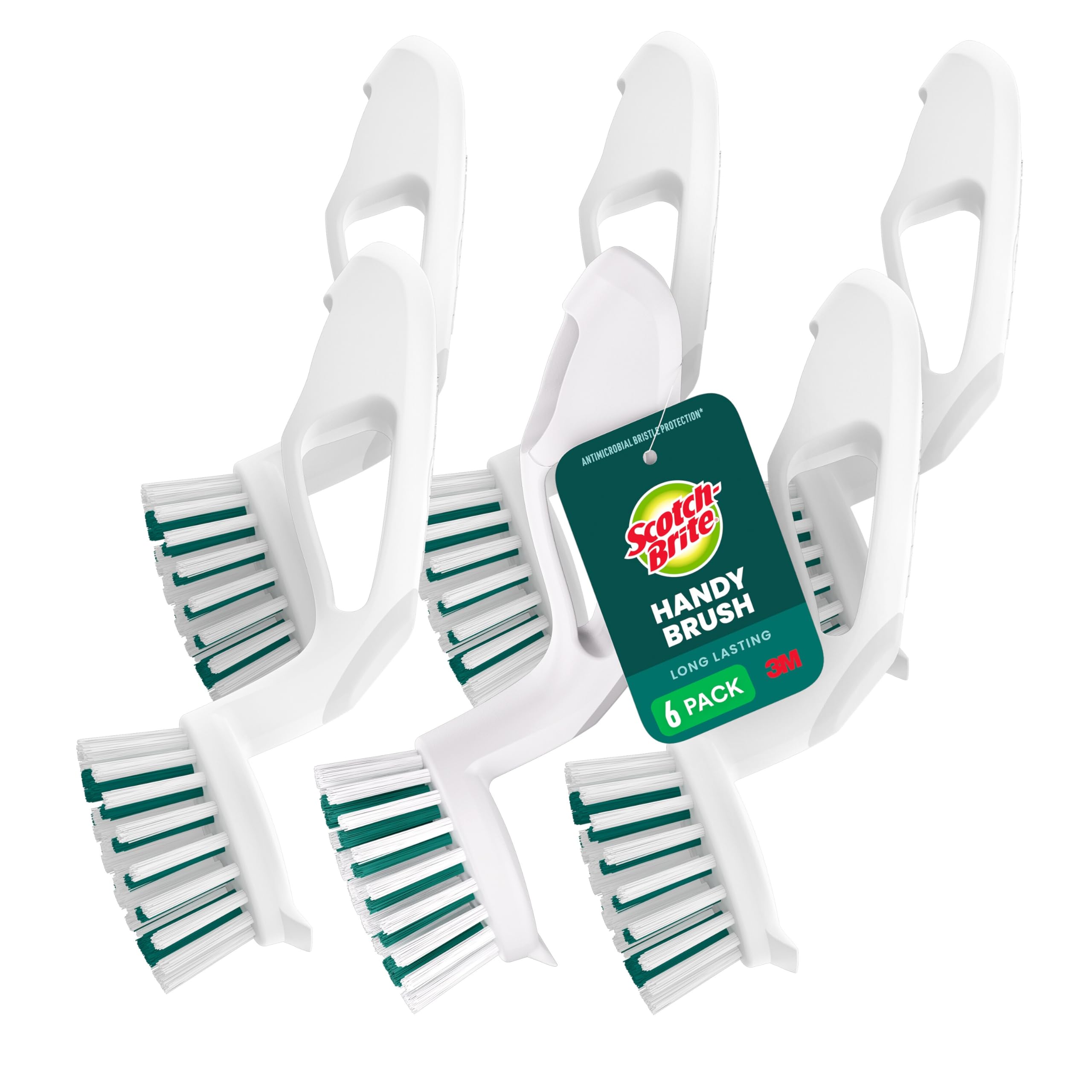 Scotch-BriteHandy Brush, Small and Durable Dish Brush with Handle for Scrubbing Hard-to-Reach Cookware, Tubs, Sinks, Car Tires, and More without Scratching, Antimicrobial, and Rinses Clean
