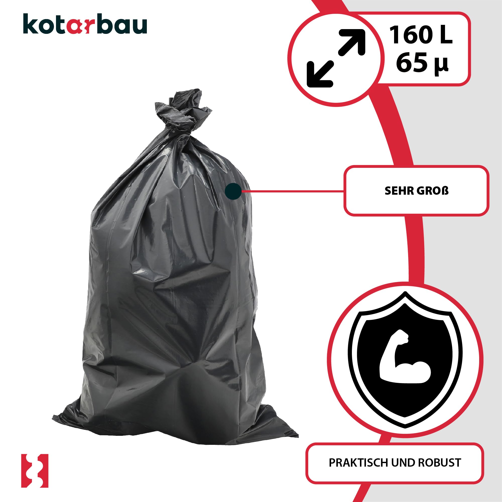 KOTARBAU® 3 x Sac Gravat, Sac A Gravats en Plastique, Chantier 160l 65µm à usages Multiples pour déchets et ordures
