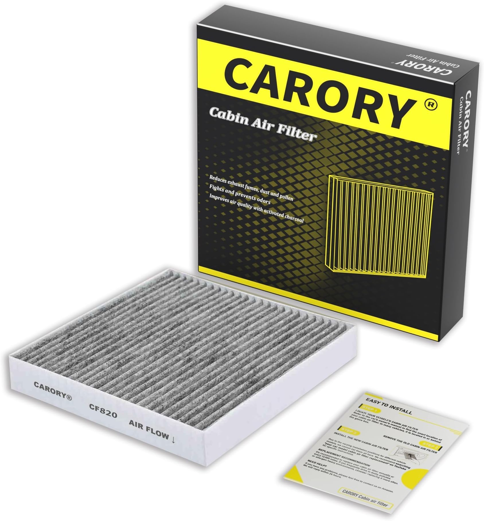 CARORY Cabin Air Filter w/Activated Carbon for Select 2020-2025 Hyundai, Kia, Enesis Models - Elantra, Ioniq 5/6, Santa Cruz/Fe, Sonata, Tucson, EV6, EV9, K5, Niro, and more. 2021 2022 2023 2024