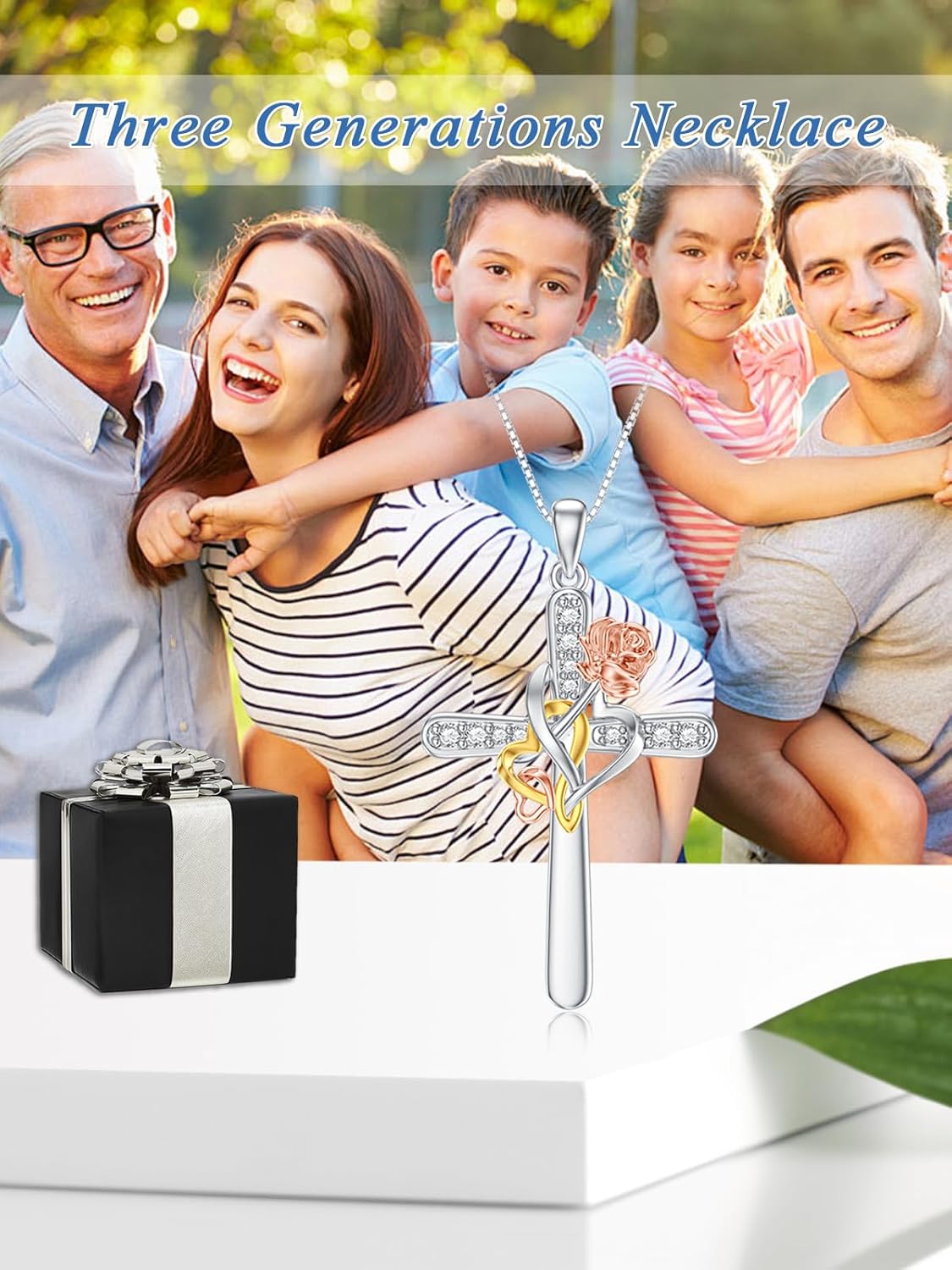 Rose Flower Love Necklaces Sterling Silver Cross Pendant Jewelry Gifts for Mom/Grandma/Nana/Love/Daughter I Love You Forever Necklaces - Image 3