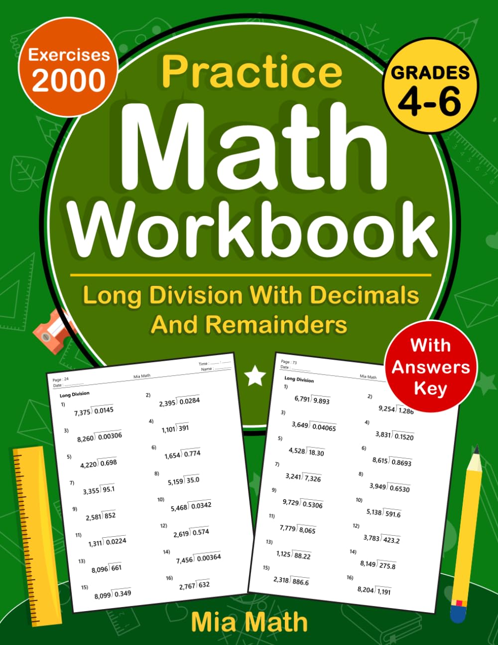 Long Division With Decimals And Remainders Workbook For Grades 4-6 With Answers Key: 4 Digit Long Division Workbook For 4th & 5th and 6th Grade With ... And Remainders Worksheets For Grades 4-6