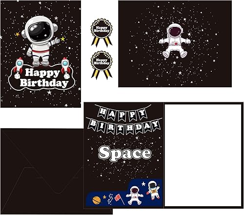 Miniatura 1 de Sumerk 1 tarjeta de cumpleaños espacial con sobre y calcomanías, tarjeta de cumpleaños de astronauta, divertidos regalos de cumpleaños, decoraciones