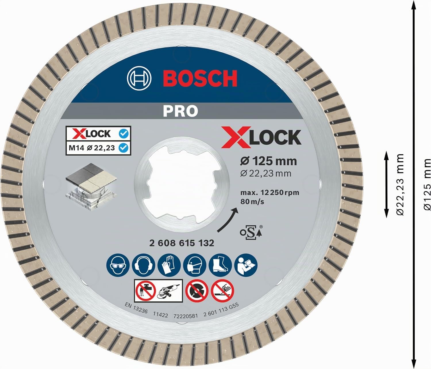 Bosch 1x Disque à tronçonnage diamant PRO Ceramic pour petites meuleuses angulaires, X-Lock (pour Marbre, Carreaux de Hard Ceramic, Ø 125 mm, Professional Accessoire Petite meuleuse angulaire)