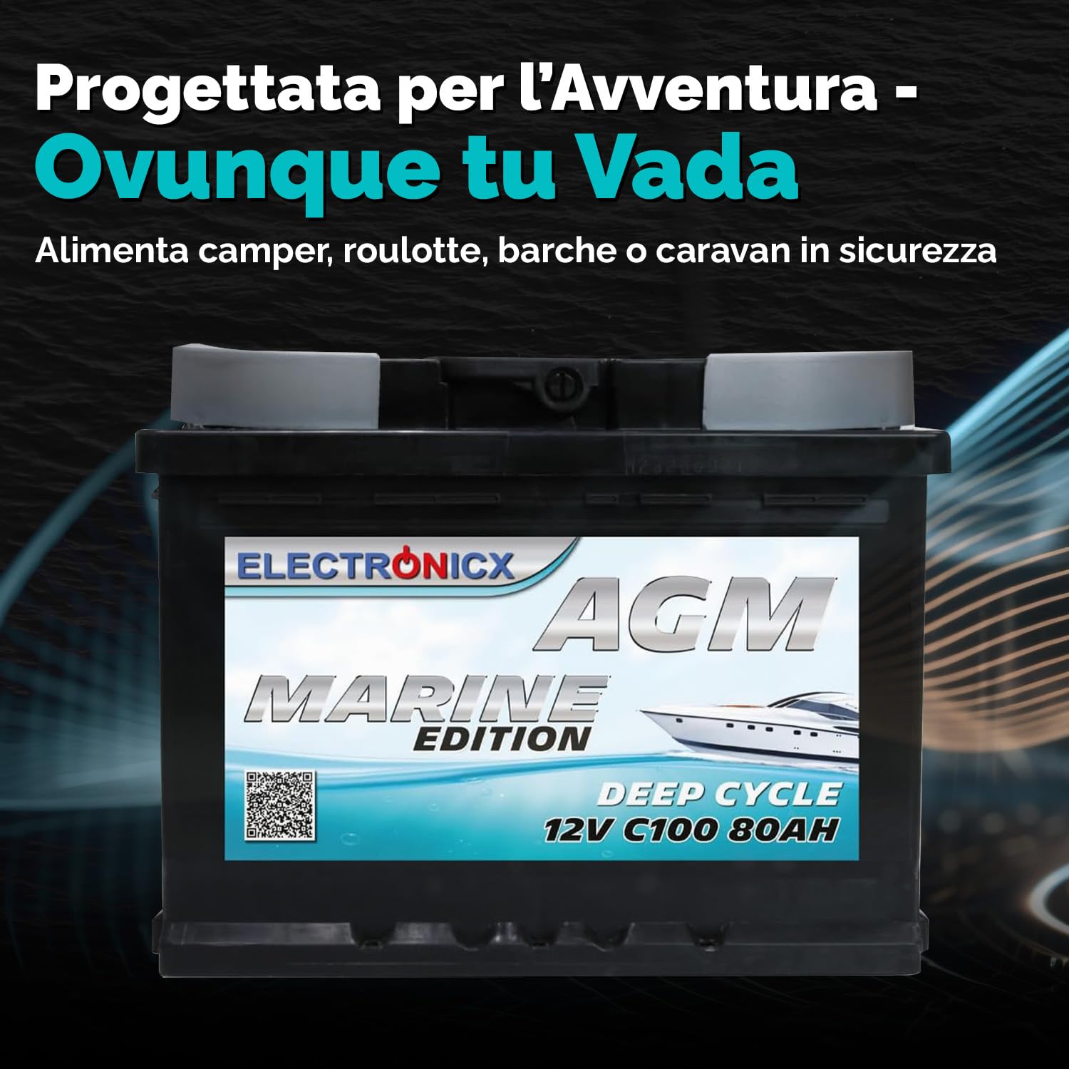 Batteria AGM 80Ah 12V Deep Cycle – Accumulatore a Scarica Profonda per Barca, Camper, Auto, Impianti Solari – Non richiede manutenzione, Uso Nautico e Off Grid