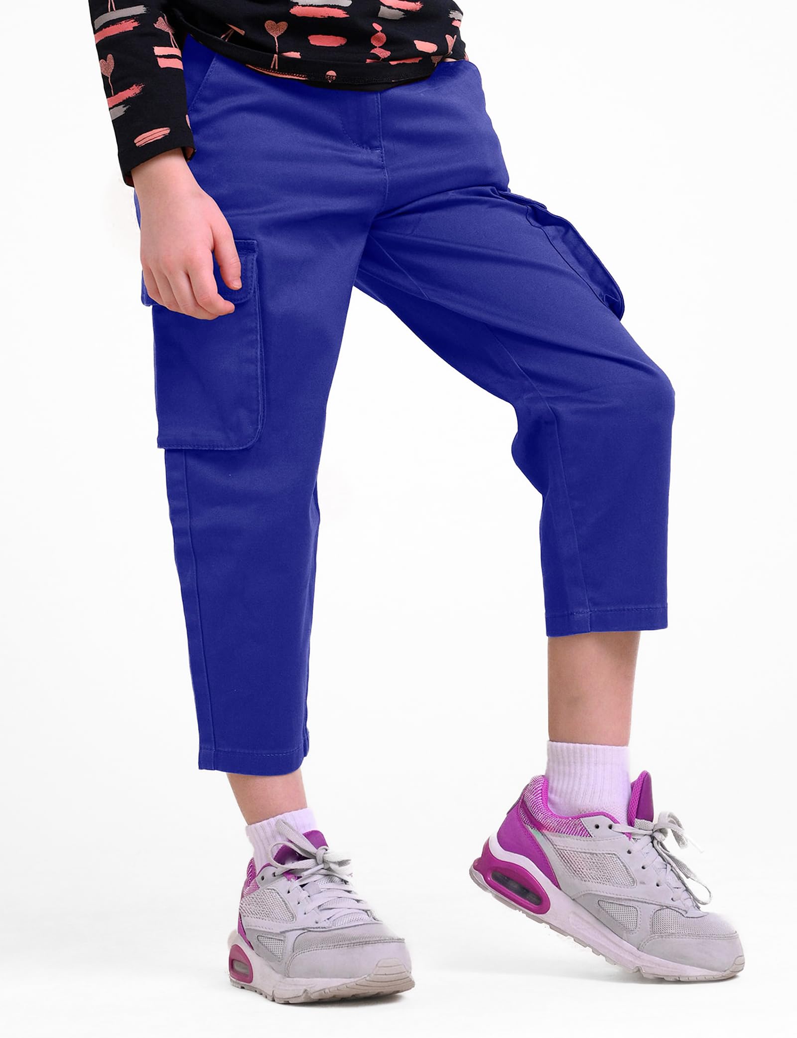 Pantaloni cargo a gamba dritta da bambina, con tasche con passante per cintura e tessuto elasticizzato in cotone, 2-13 anni