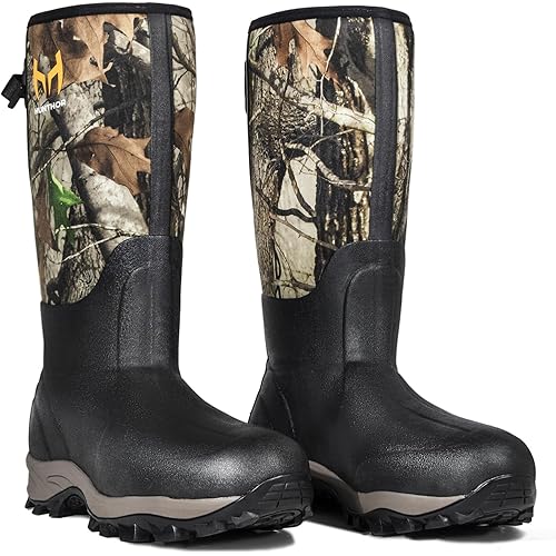 Hunting Boots for Men, Waterproof Rubber Rain Boots with Steel Shank, 6mm Insulated Neoprene, Anti-Slip Sole for Hunting, Outdoor and Work