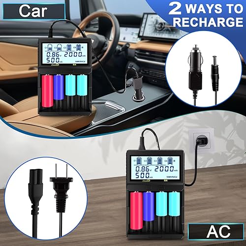 Miniatura 6 de Cargador de batería 18650, 4 bahías de carga rápida con pantalla LCD para baterías recargables LiFePO4 de litio de 3.7 V 21700 10440 26650 14500