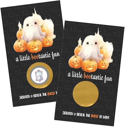Little Boo - Tarjetas raspar de Halloween, paquete de 30 juegos de fiesta de calabaza para baby showers, revelaciones de género, boletos de rifa