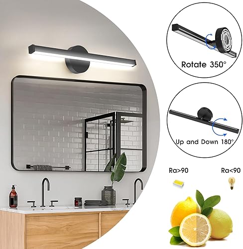Miniatura 2 de Energetic 5CCT - Iluminación giratoria de tocador con luz nocturna, lámpara de pared negra de 15 W sobre espejo, barra de iluminación LED de
