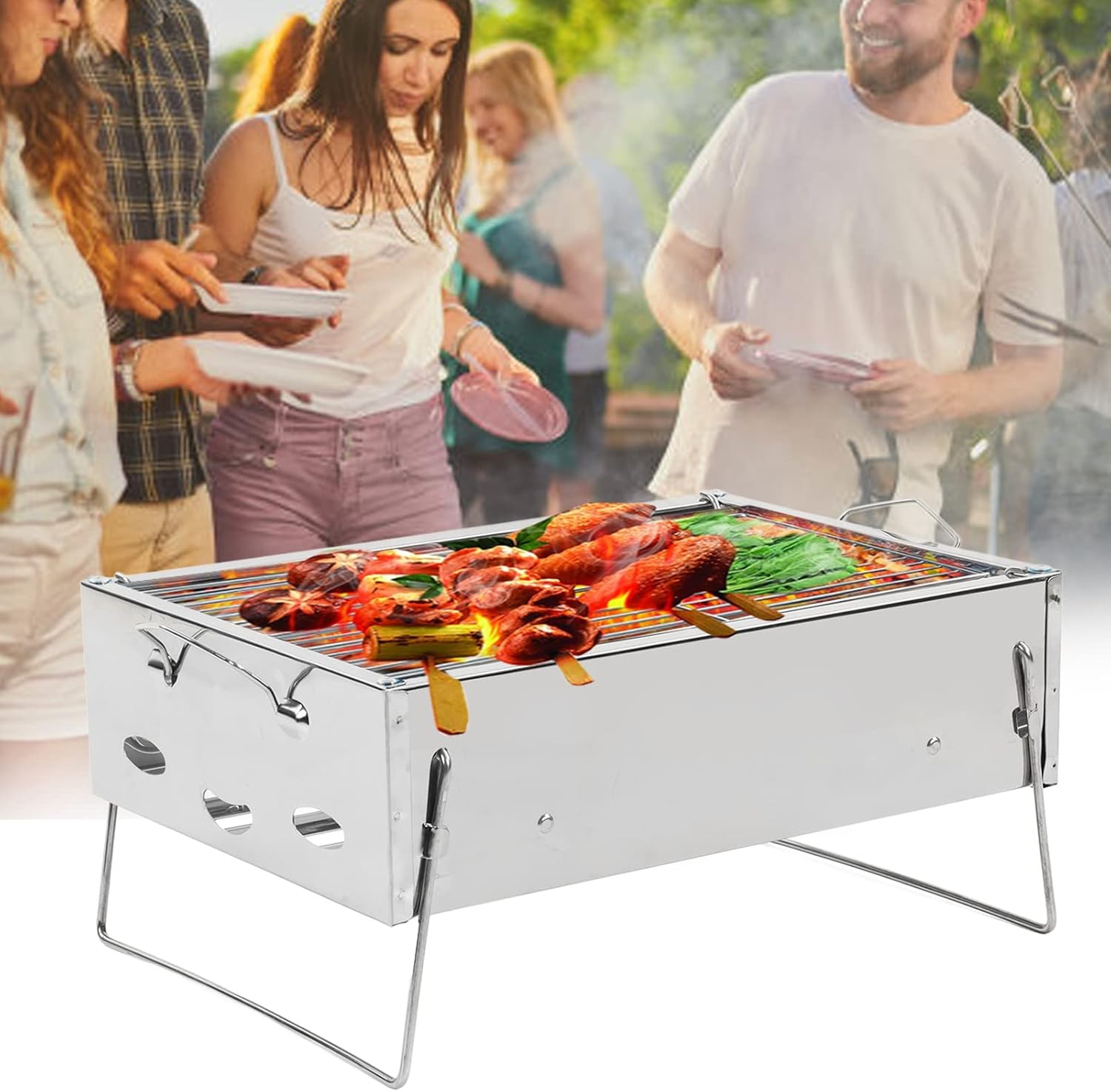 Outdoor Barbecue Grill Portable Foldable Charcoal Stainless Steel BBQ Grill for Outdoor Picnic Camping Cooking High Quality Material Convenient Design Removable Charcoal Net for