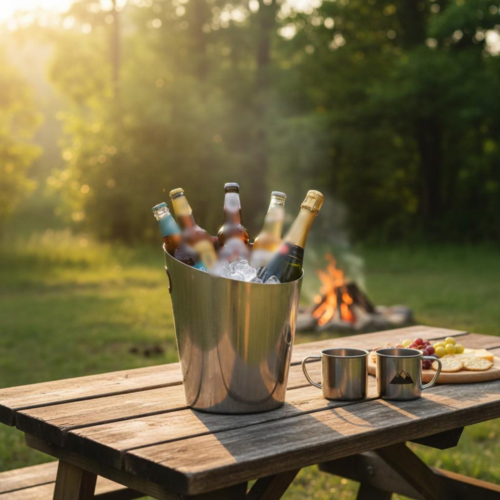 Outdoor Getränkekühler Sektkühler Eiskübel Getränkewanne Eisbehälter aus Rostbeständigem Edelstahl mit Gummiertem Griff Effiziente Kühlung für Bier, Roségold, Groß 5L
