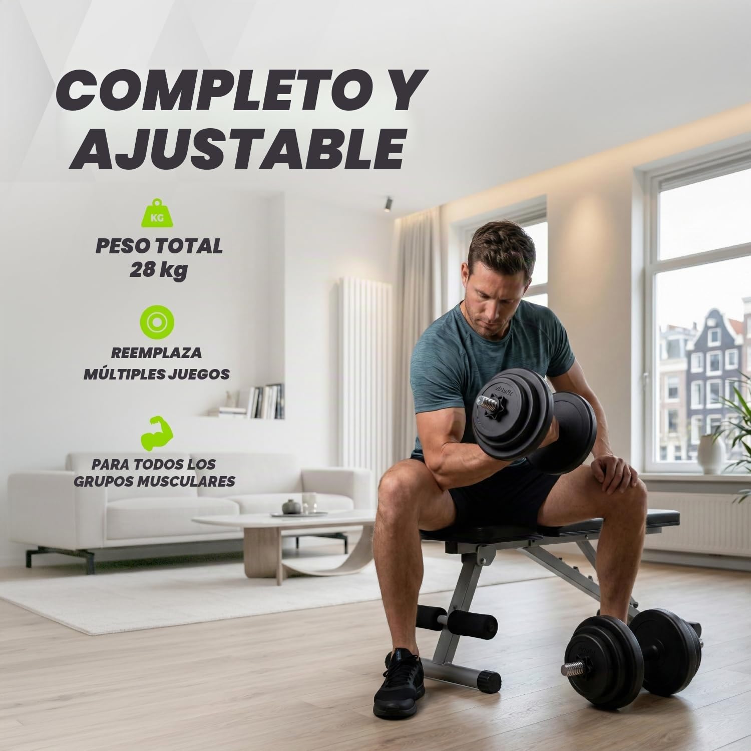 Virtufit Juego de Mancuernas Ajustables - Pesas de Vinilo - 2 x 14 kg (28 kg Total)