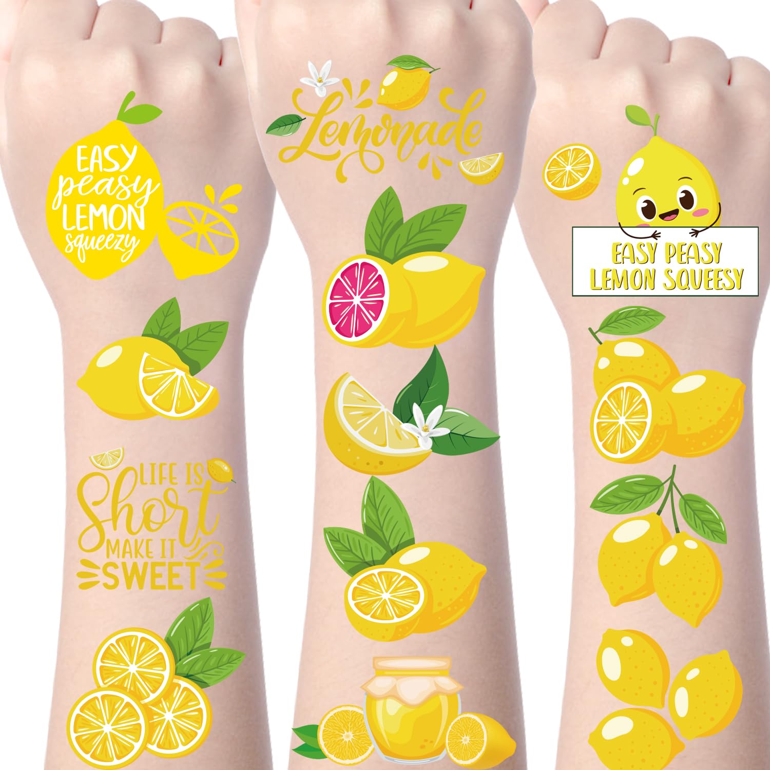 Lemon Temporary Tattoos Decorations - 200+ Cute Lemon Tattoos Stickers Party Favors for Kids Summer Fruit Theme Birthday Party Supplies Funny Capri Lemon Party Decorations for Boys Girls