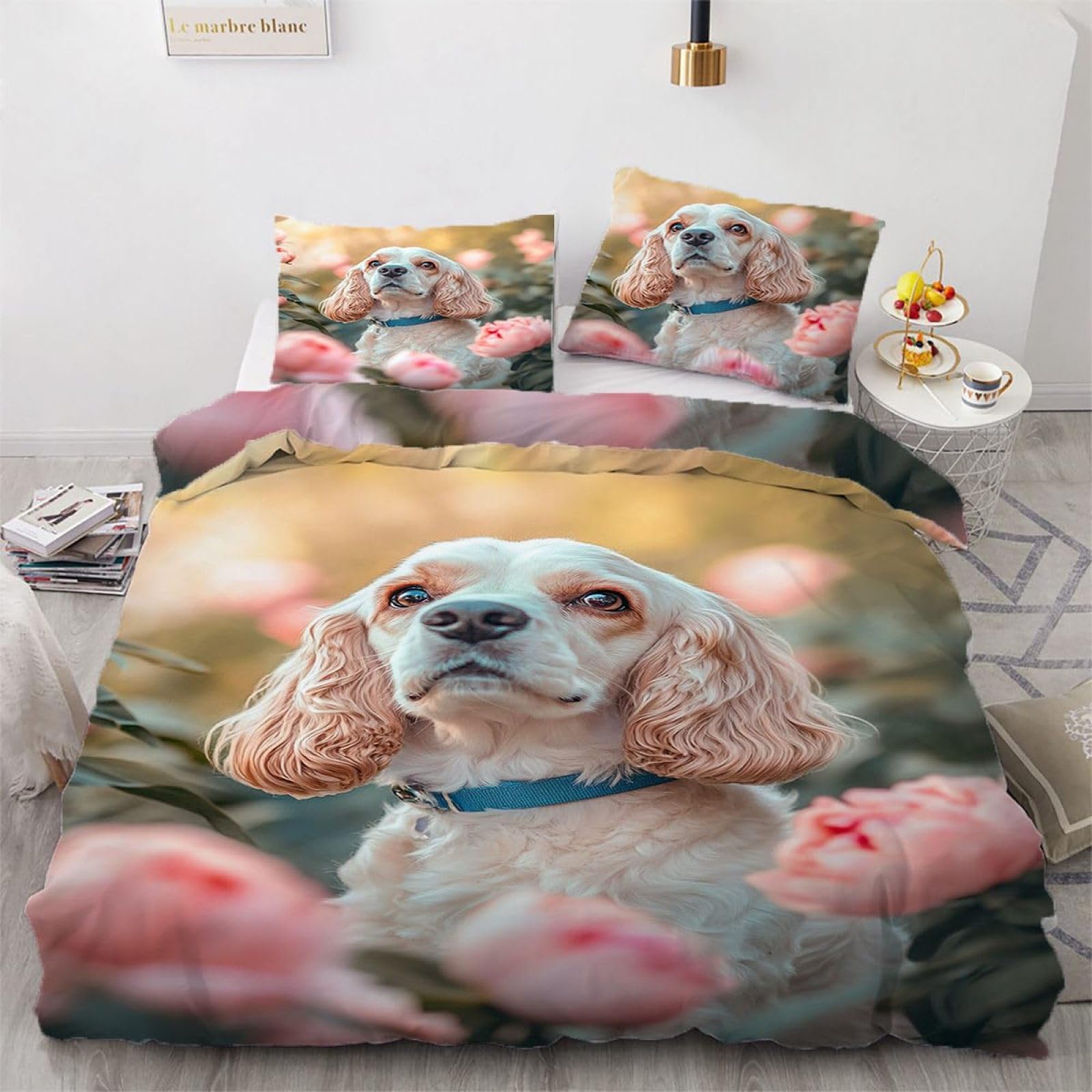 Pojedynczy zestaw pościeli Cocker Spaniel poszewka na kołdrę dla dzieci miękka hipoalergiczna poszewka na kołdrę z mikrofibry z zamkiem błyskawicznym, 1 poszewka na kołdrę 135 x 200 cm + 2
