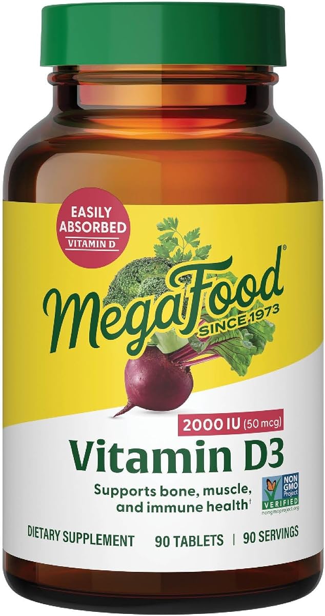 Vitamin D3 2000 IU (50 mcg), Bone & Immune Health, 90 Tablets | Vitamin D3 Daily Support for Bone, Teeth, Muscle & Immune Health, Plus Real Food, Non-GMO, Vegetarian, 90 Servings