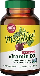 MegaFood Vitamin D3 2000 IU (50 mcg) - Vitamin D Supplements With Real Food, Immune Support, Supports Bones, Teeth & Muscles, Vegetarian, Certified Non-GMO, Kosher – 90 Tablets, 90 Servings