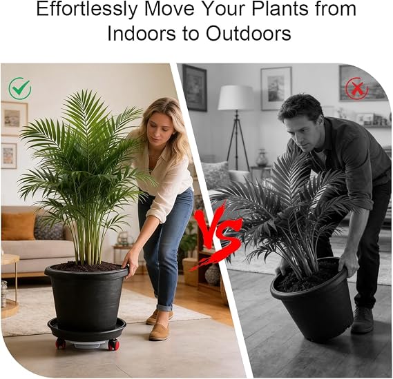 RooTrimmer 13 Inch Plant Stand Rolling Tray Plant Caddy with Wheels and Removable Drainage Holes and Drip Tray Plant Dolly for Heavy Duty Large Plants Rollers (2 Pack)