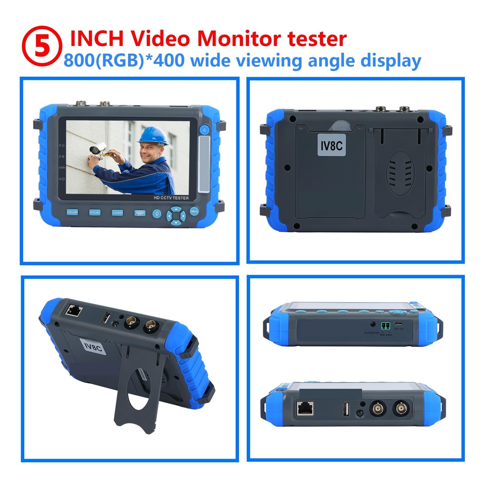 Tester CCTV, Tester Kamery CCTV Z 5-calowym Monitorem LCD 8MP AHD TVI CVI CVBS Wbudowany Tester Kamery Bezpieczeństwa 18650 Baterii,Lekki