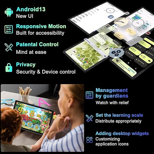 Miniatura 3 de YESTEL Tablet Android 13 de 10 pulgadas con 12 GB de RAM + 128 GB de ROM, expansión de 1 TB, procesador octa-core de 2.0 GHz, pantalla IPS HD,