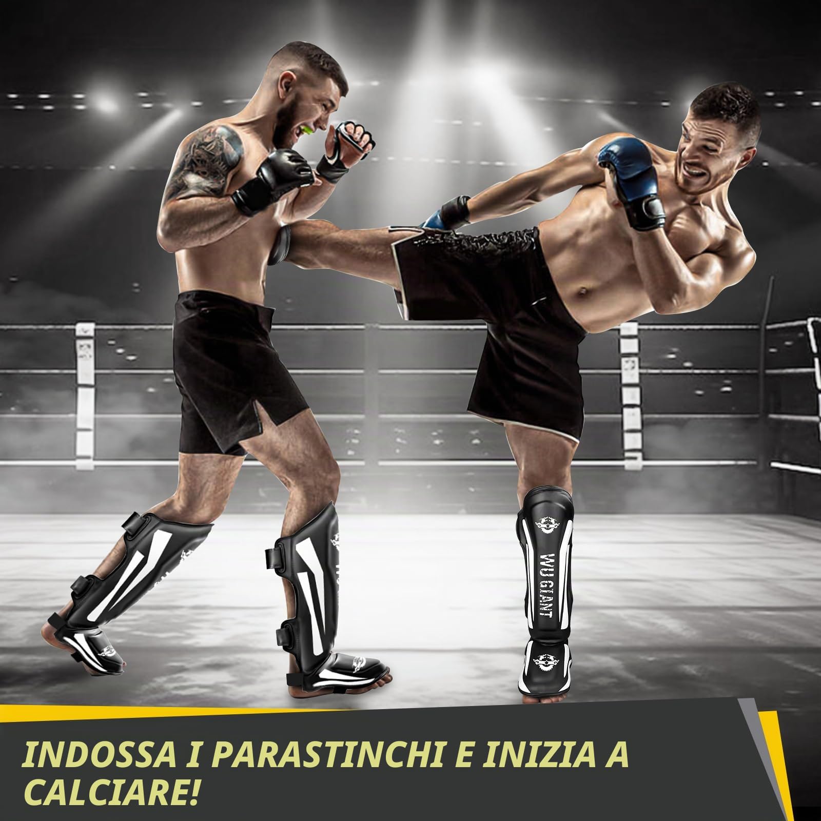 NZQXJXZ Parastinchi da Kick Boxing, Parastinchi da Muay Thai per Uomo,Donna | Parastinchi Regolabili con Protezione del Collo del Piede Parastinchi, Attrezzatura per l'Allenamento MMA e lo Sparring