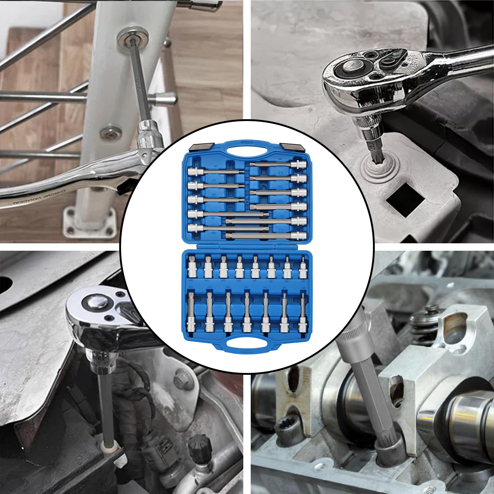 MIXPOWER Set di chiavi a bussola multidentali XZN da 1/2", tipo M, metriche, cromate opache, CR-V, 26 pezzi
