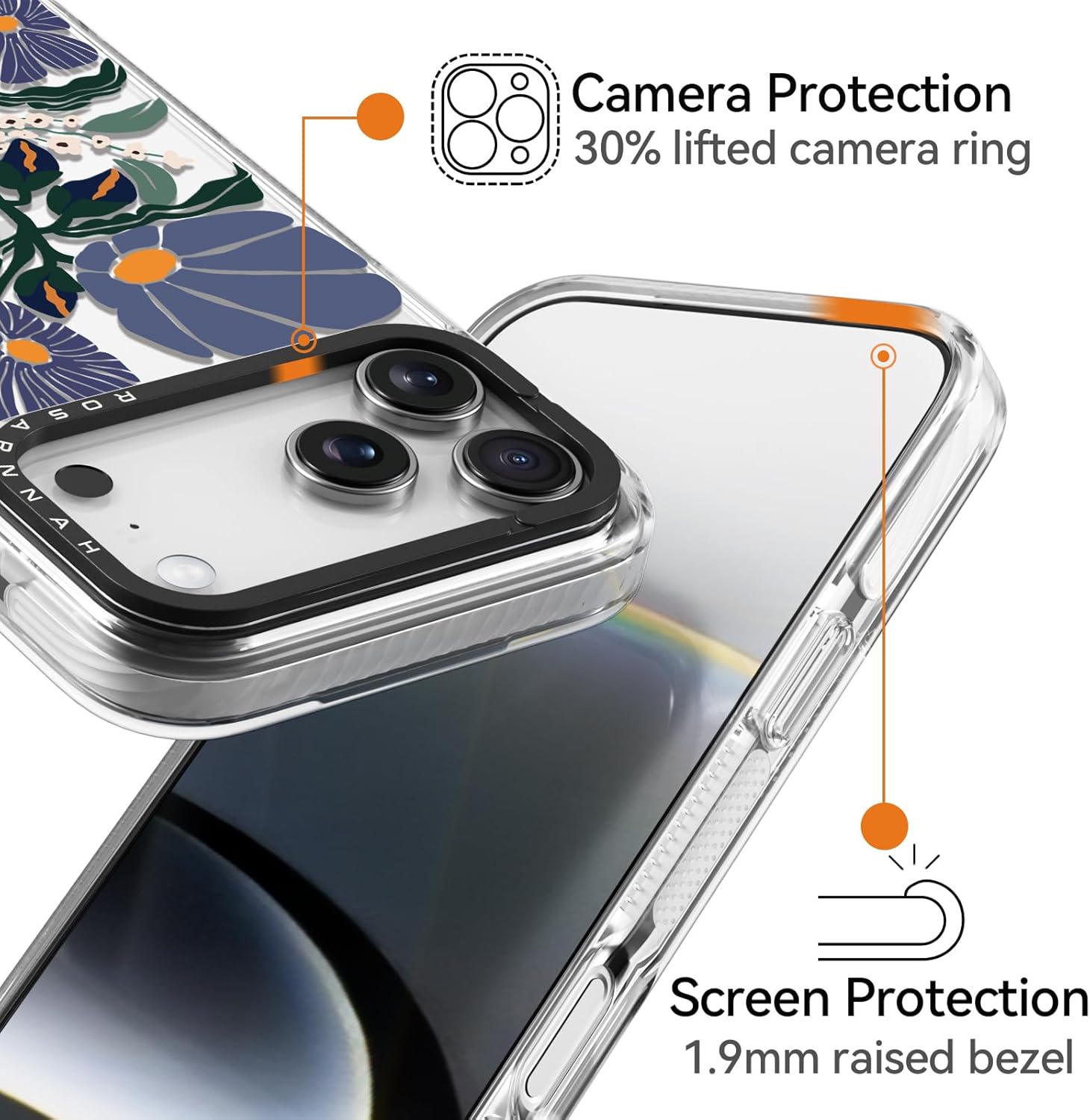 Rosarnnah for iPhone 17 Pro Case Cute - Durable Shockproof 6.6 ft Drop Impact Phone Case - Funny Passiflora Caerulea Design (6.3") Clear
