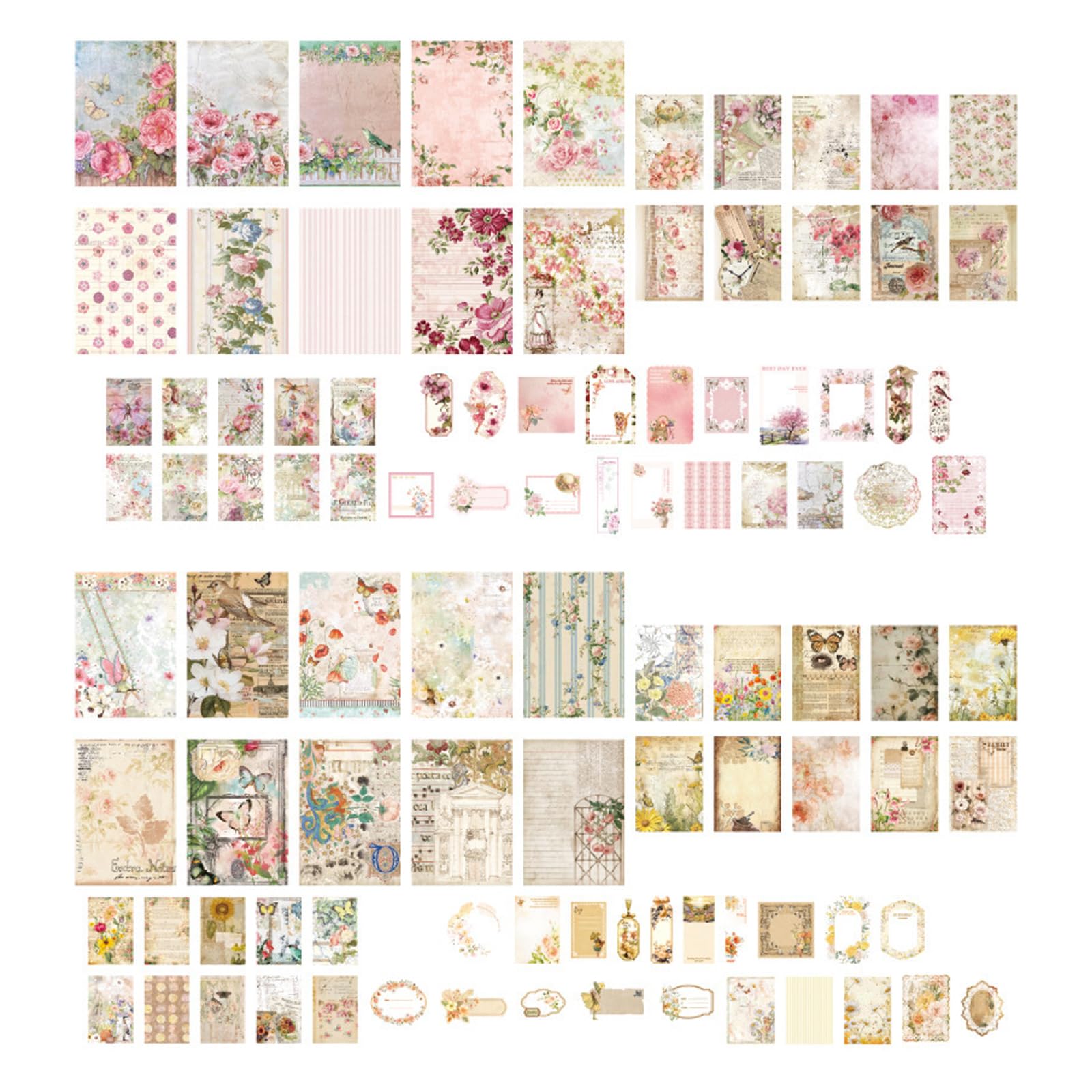 Zestaw papieru do scrapbookingu, 200 arkuszy, dwustronny, bezkwasowy, różne rozmiary od 40 mm do 130 mm, wiejski sezon kwiatowy i słodkie style ogrodowe