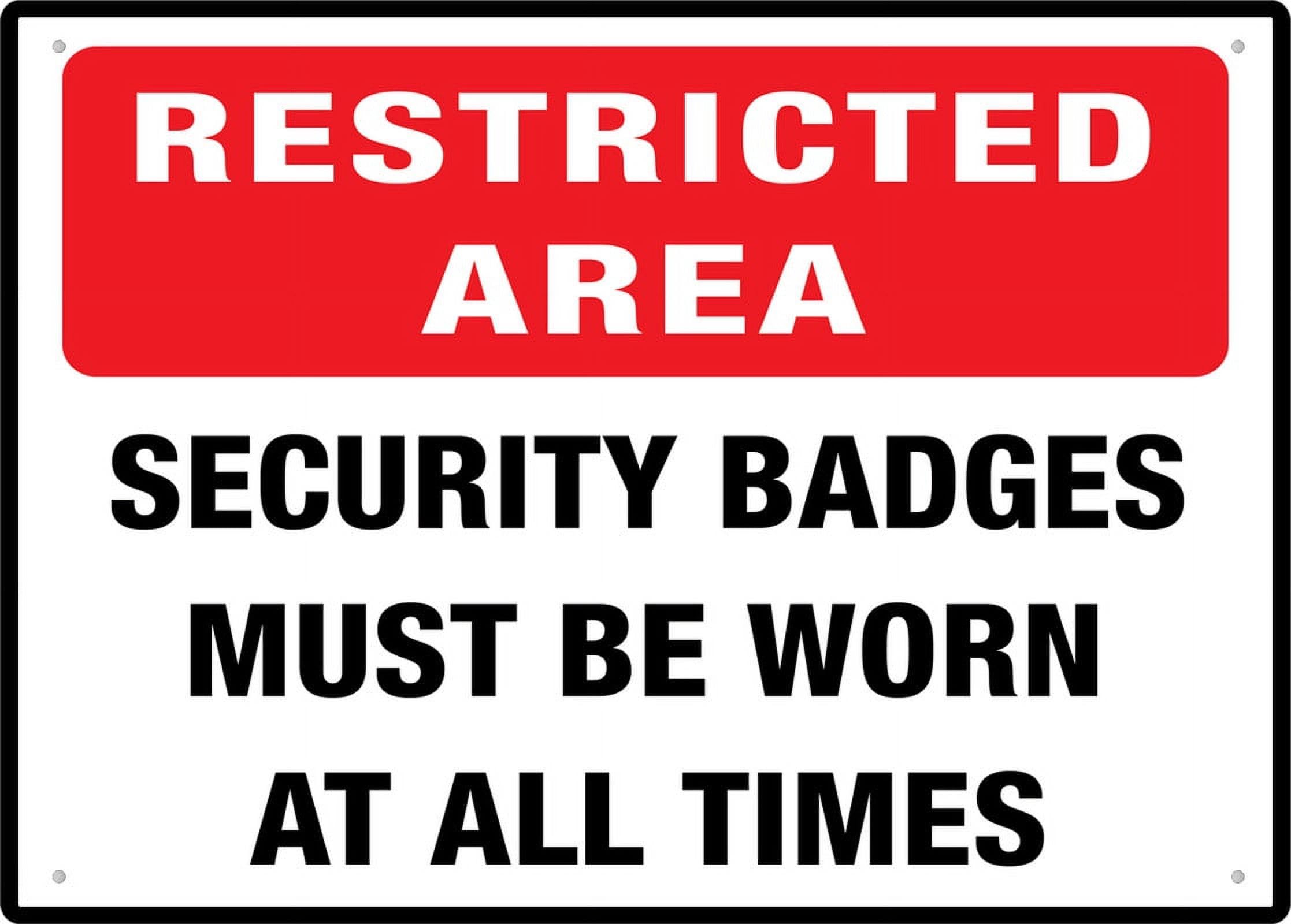 Restricted Area Security Badges Must Be Worn Sign - 12"x8" Tin Plate, Great for Business Use